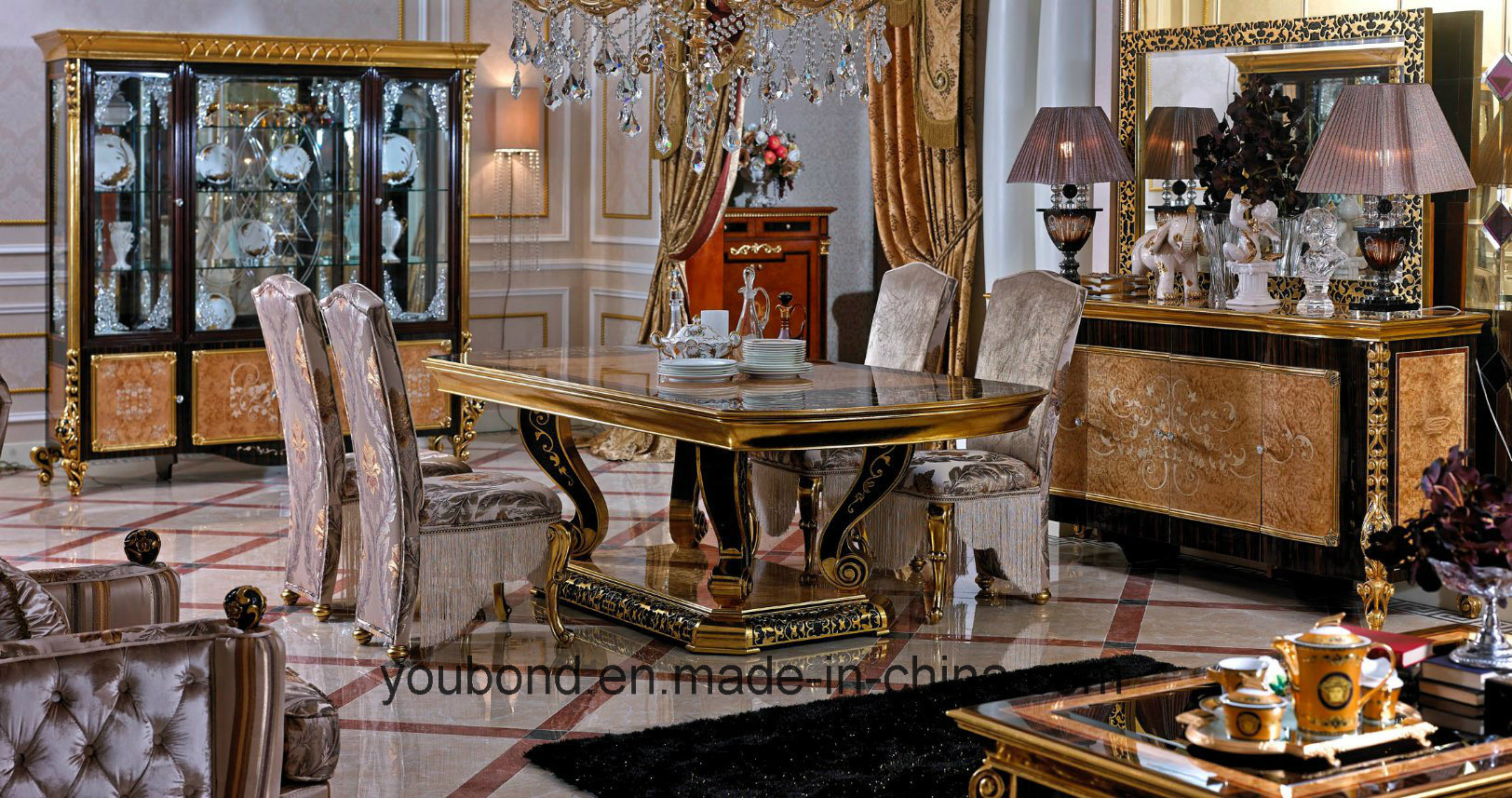 0061 Golden Europ Royal Design Classic Solid Wood Dining Table