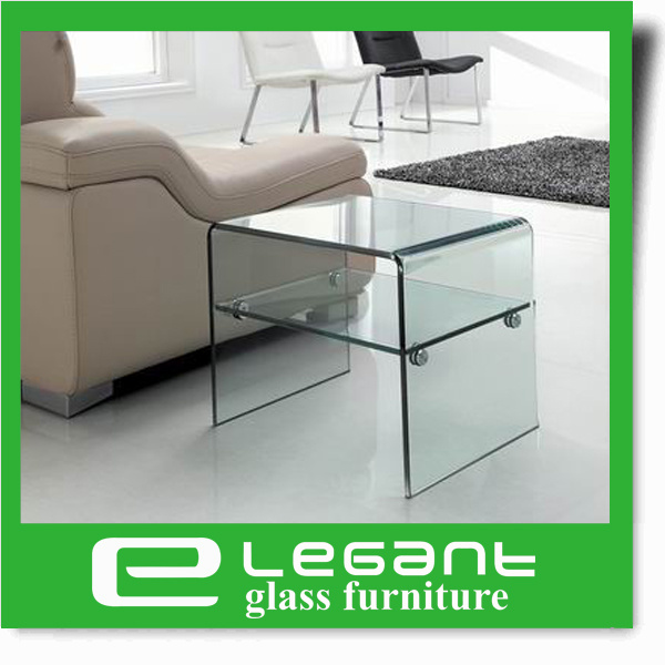Clear Bent Glass Side Table with Clear Glass Shelf