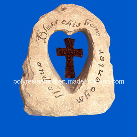 Polyresin Garden Stone with Cross and Bless