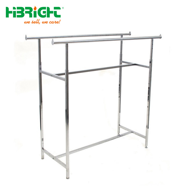 Zinc Rolling Foldable Double Bar Clothes Rack Display Stand