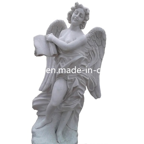 Western White Marble Carving Angel Statue, Chest Nude Lady Sculpture