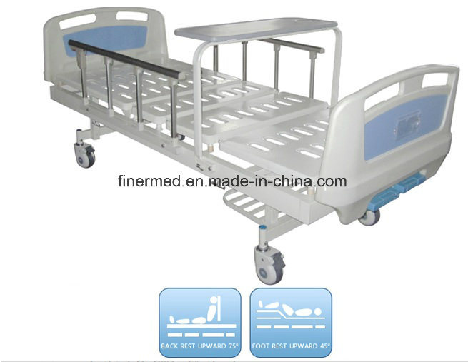 2 Function Manual Mobile Hospital Bed with Shoe Holder and Dining Table