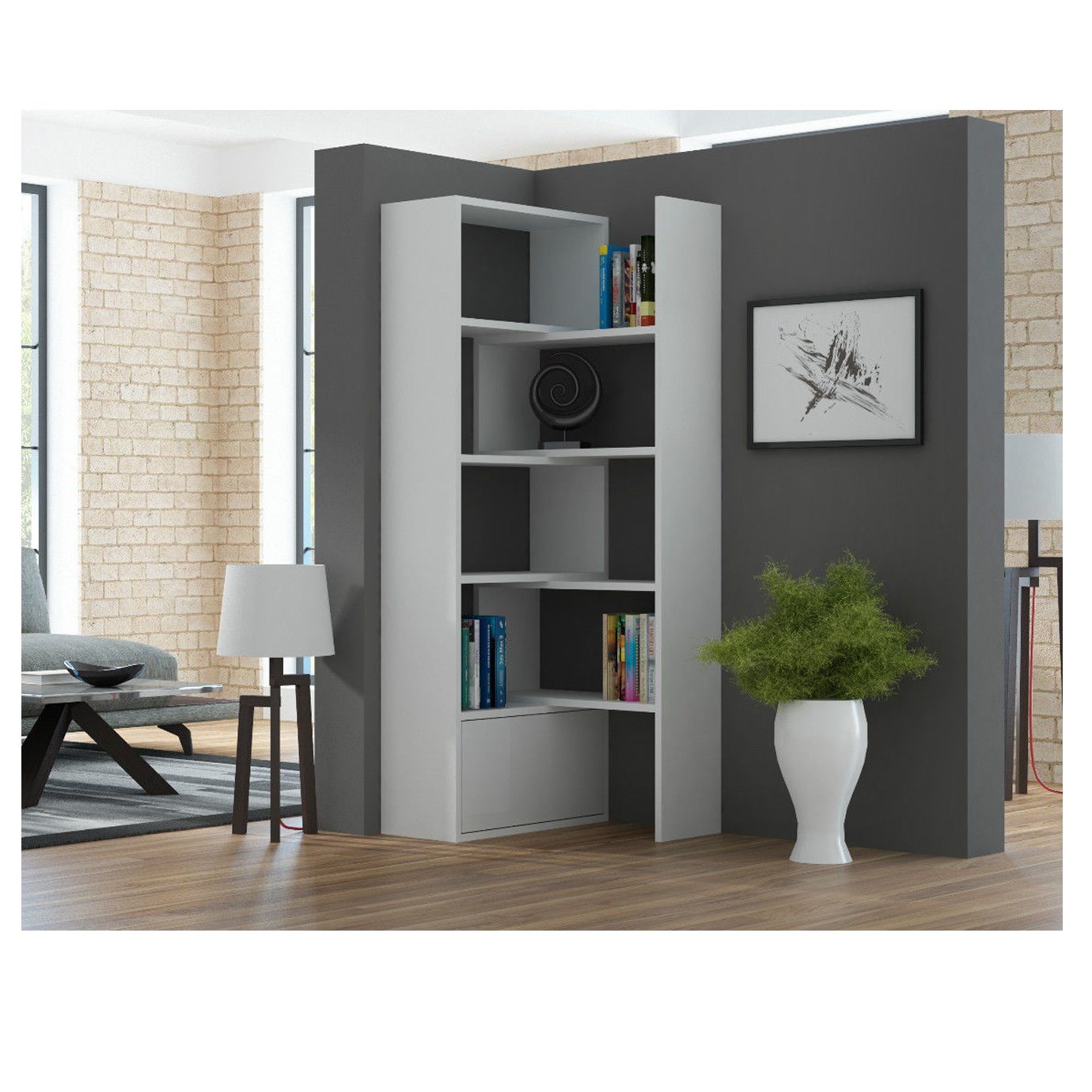 Unique Style Corner Modern Extendable Bookcase Bookshelf