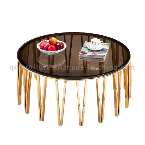 Newest Modern Black Tempered Glass Round Coffee Table with Mirror Golden