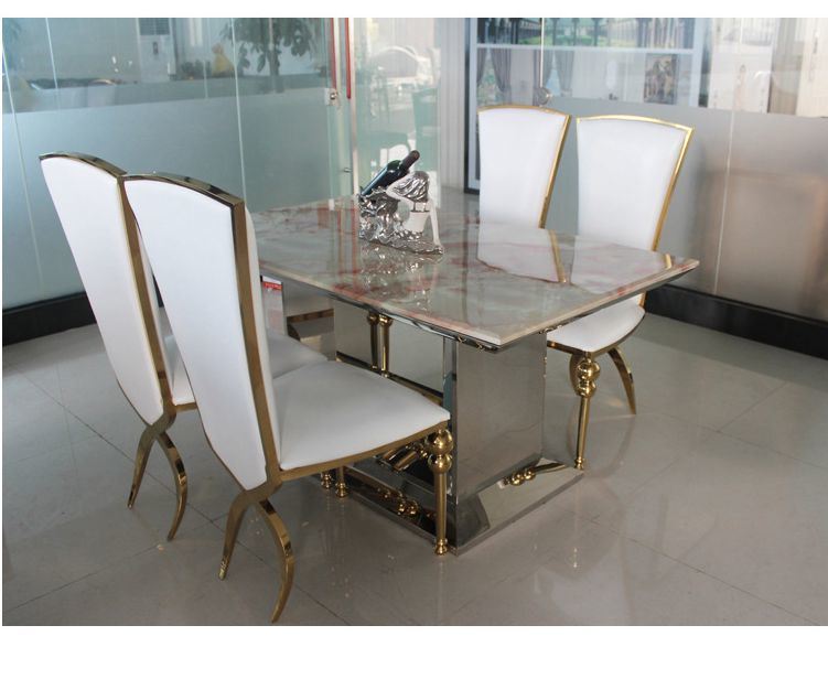 Metal Dining Room Set Tempered Glass Dining Table Sets with 4 Chairs