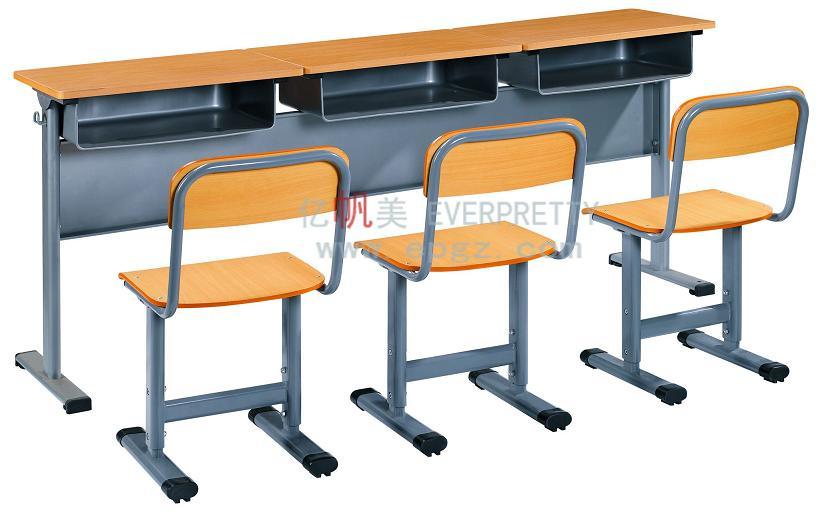 School Furniture 3-Seater Classroom Wooden Adjustable Desk and Chair