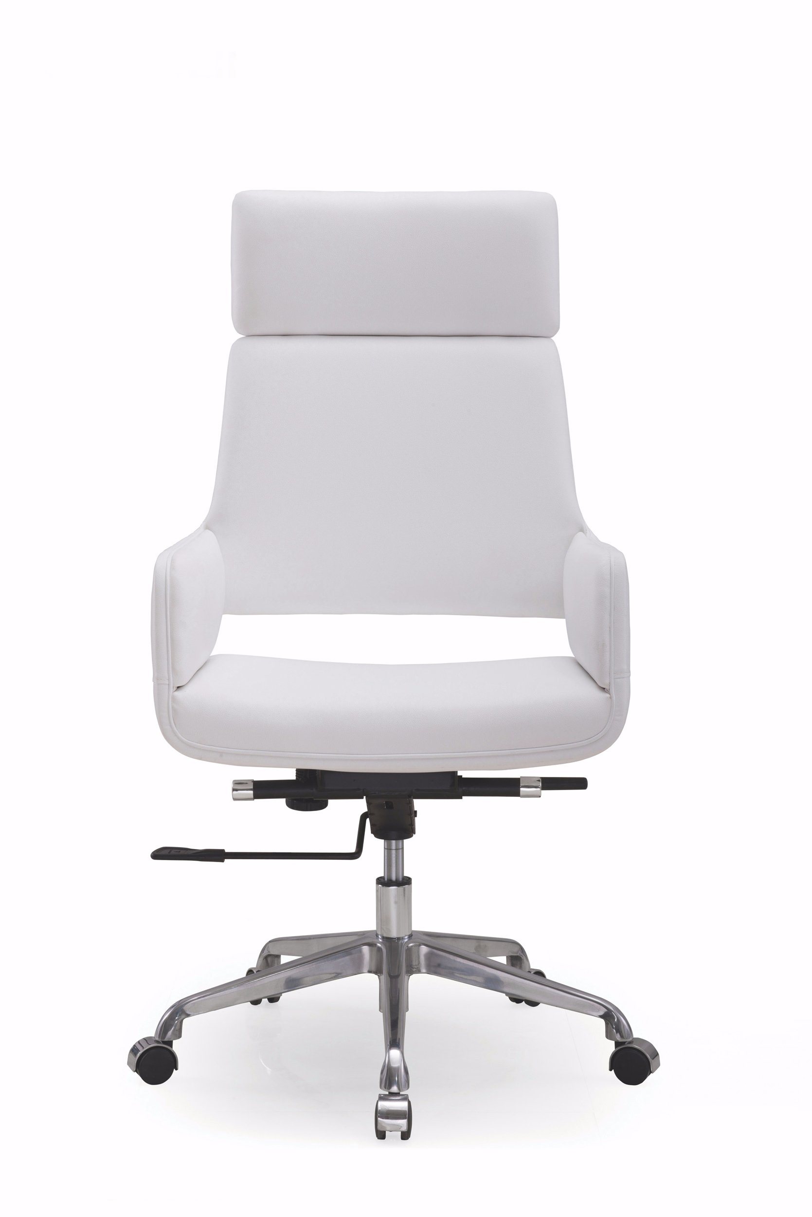 White High Back Gas Lift Aluminum Base Chair with Wheels