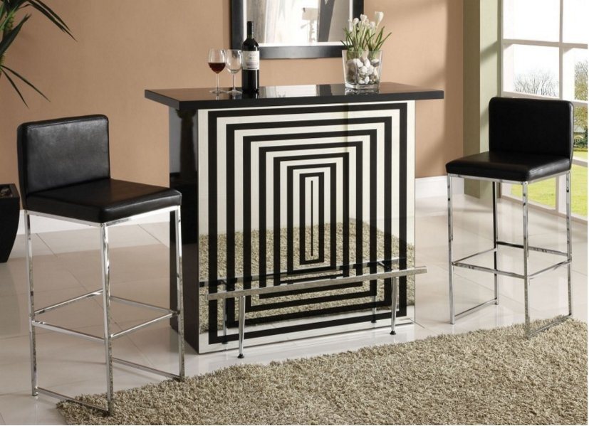 Modern Black White Frosted Glass Top Steel Bar Pub Table Unit