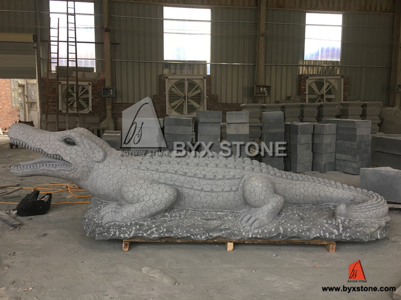Amazing Alligator Statue Customized Animal Grey Granite Stone Sculpture