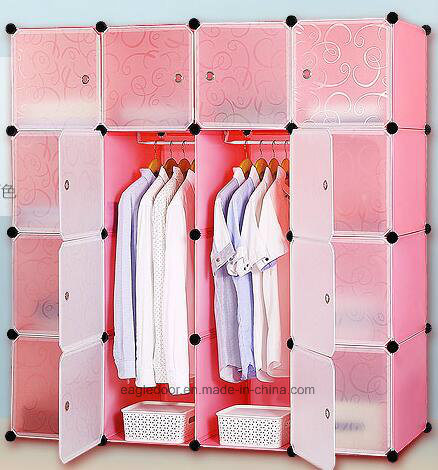 Living Room Wardrobe Cabinet Sale, Plastic Wardrobe with Clothes Hanger Pole, Cheap Folding PP Panel DIY Bedroom Wardrobes (EP-04)