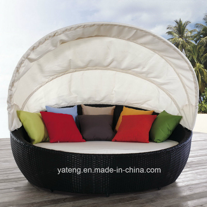 Patio Sunlounge with Canopy Rattan Outdoor Furniture Daybed with Canopy (YTF178) by Double