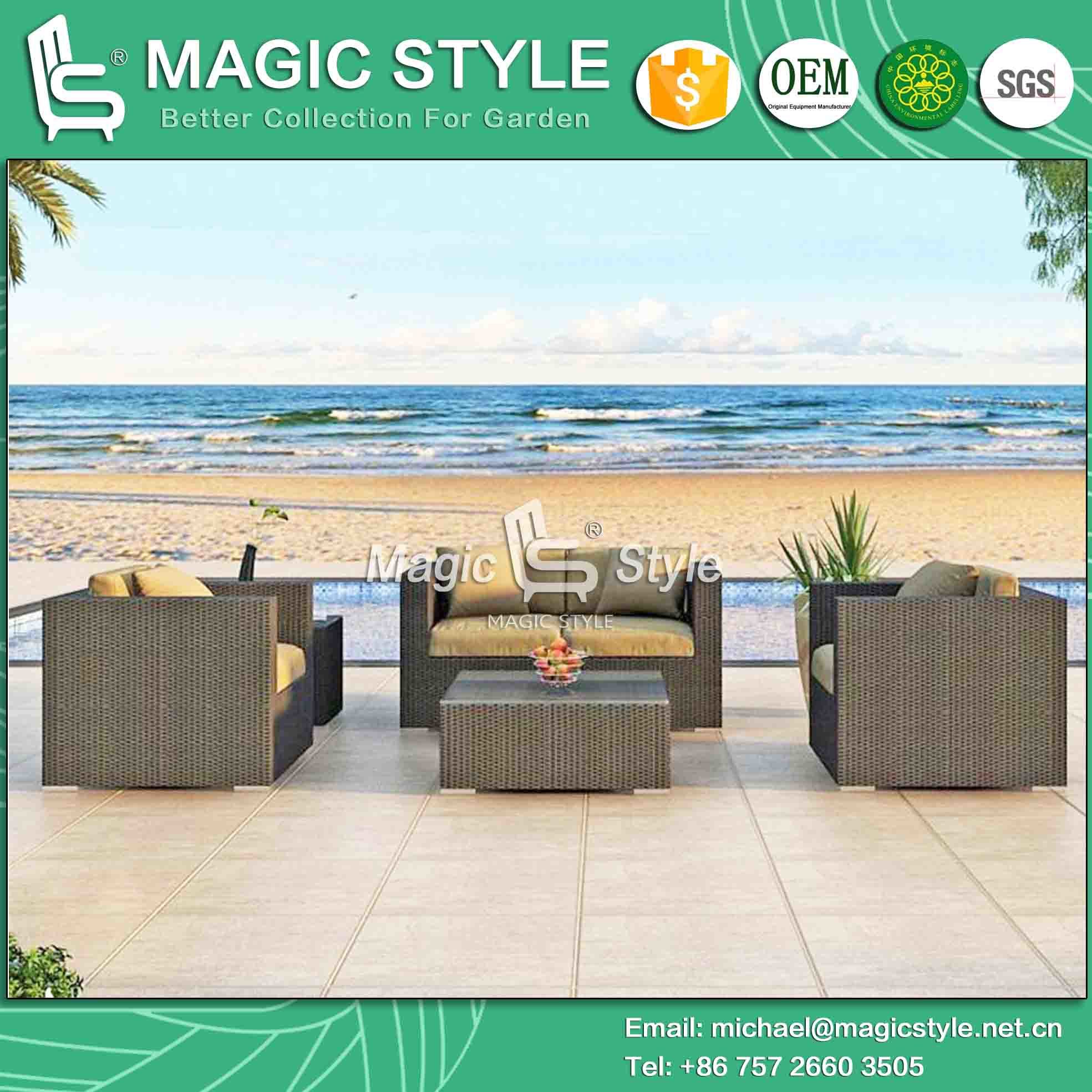 High Quality Garden Outdoor Furniture Rattan Sofa Wicker Sofa Set Promotional Patio Sofa (Magic Style)