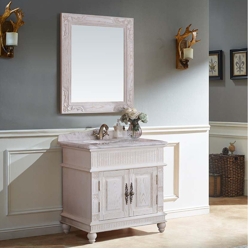 White Paint Solid Wood Waterproof Bathroom Vanity Cabinet (GSP14-007)