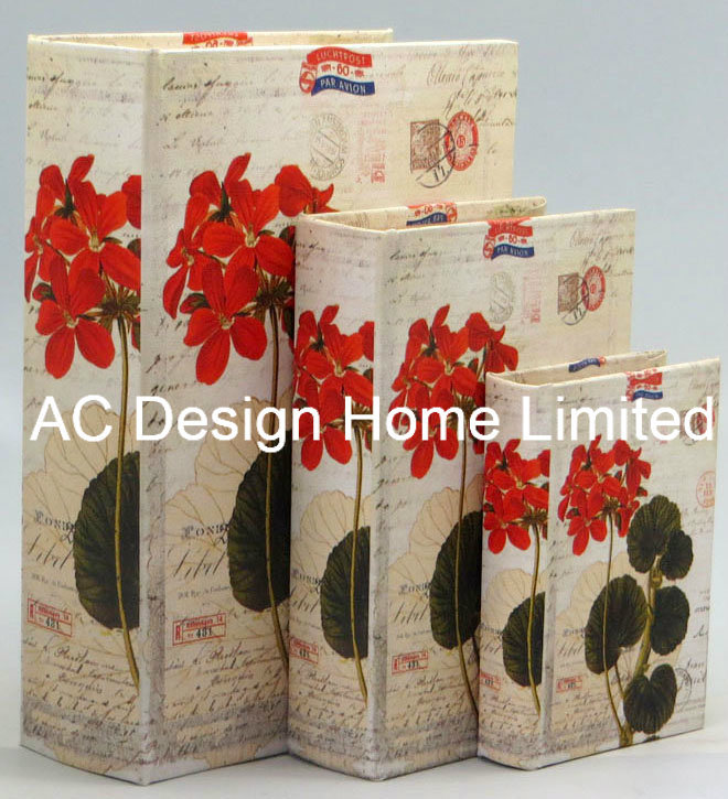 S/2 Pretty Floral Design Canvas/MDF Wooden Printing Storage Book Box
