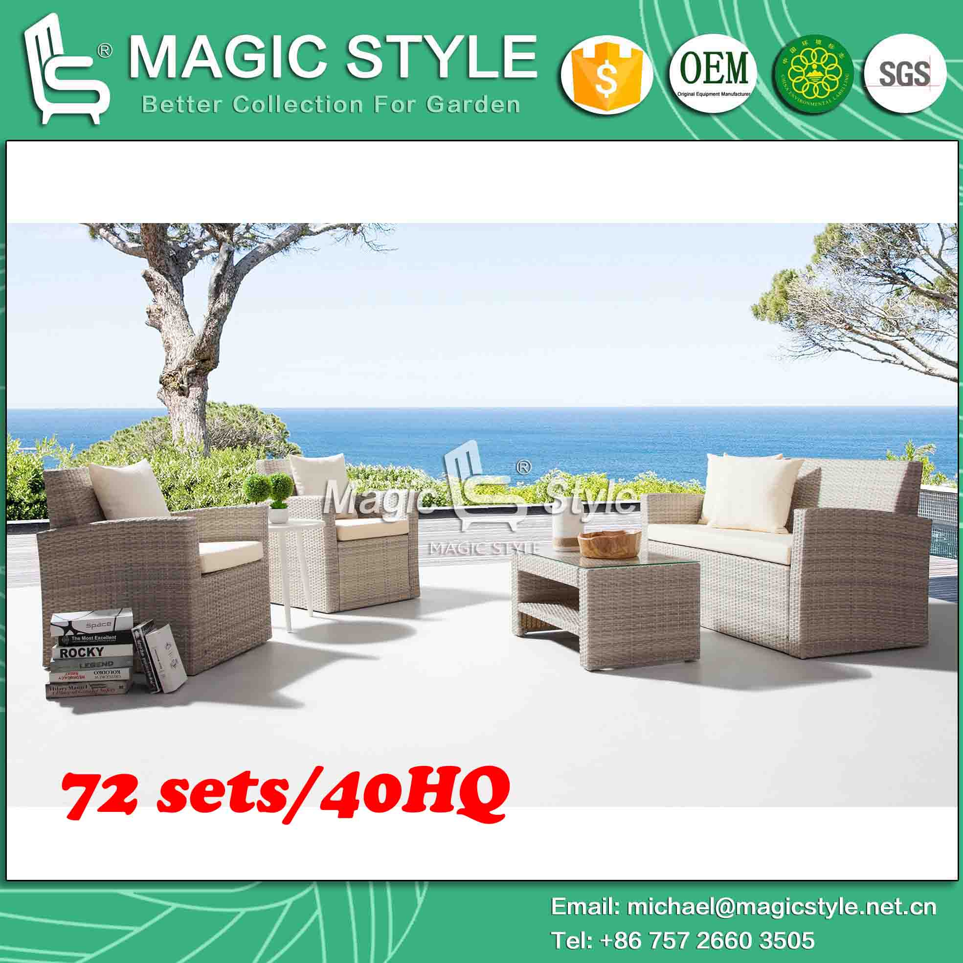 Outdoor Wicker Sofa with Cushion Garden Kd Single Sofa Patio Rattan Double-Sofa Rattan Weaving Sofa with Tea Table Wicker Tea Table Coffee Sofa Set