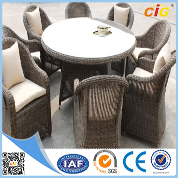 New Design Outdoor Round Wicker Rattan 8 Seat Dining Table Setting