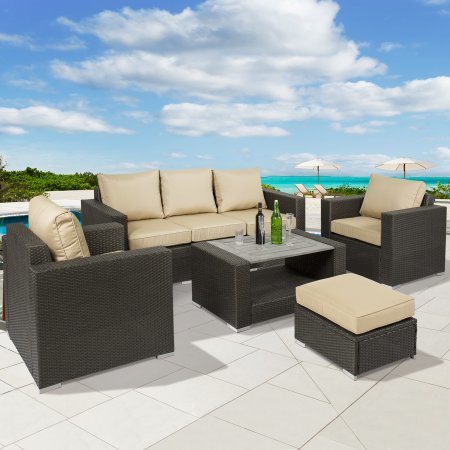 7PC Outdoor Patio Sectional PE Wicker Furniture Sofa Set