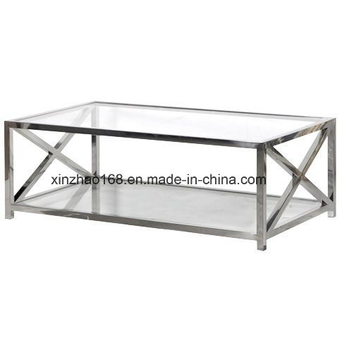 Factory Stainless Steel Legs 8mm Clear Tempered Glass Coffee Table