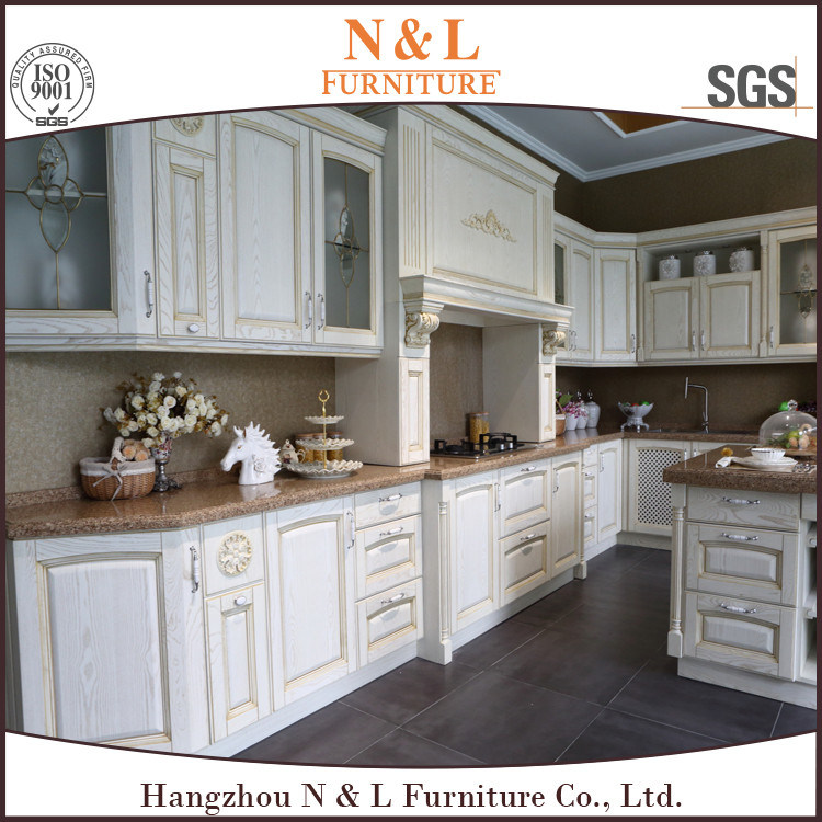 N&L Natural White Paint Modern Solid Wood Cabinet Kitchen Furniture (KC-4210)