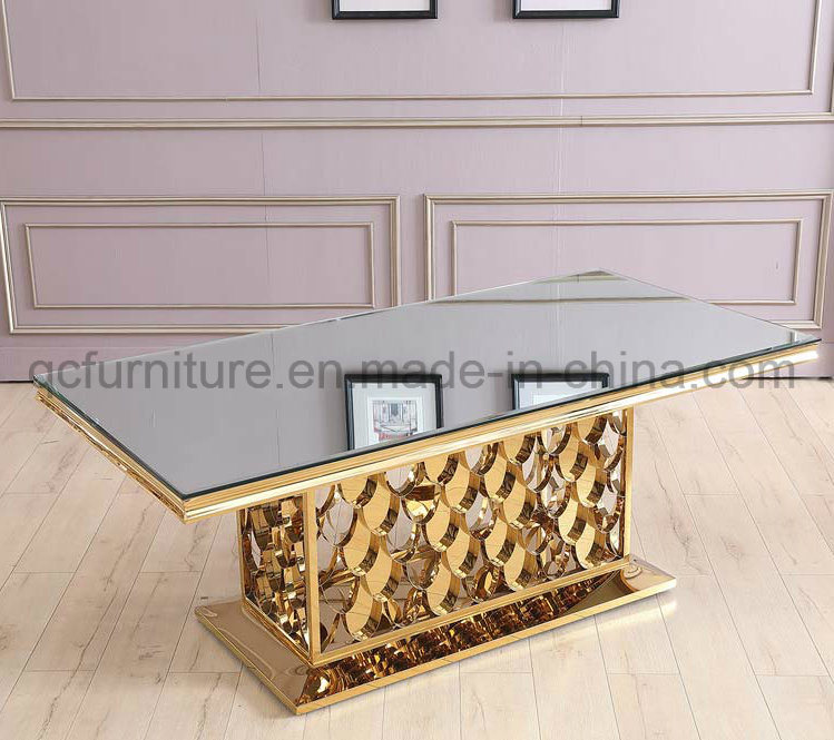 Mirror Table Top Golden Wedding Dining Table for Banquet