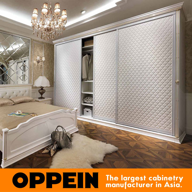 Modern 3-Door Sliding Leather Wholesale Bedroom Built in Wooden Wardrobe