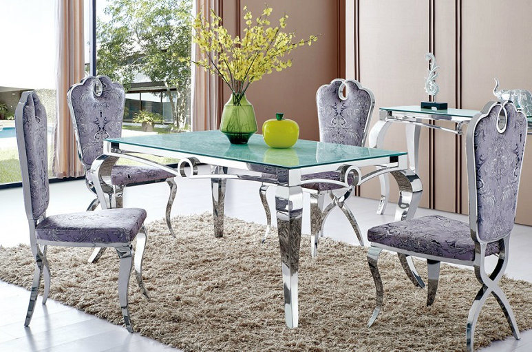 2016 Modern Velvet Chairs Clear Glass 6 People Dining Table