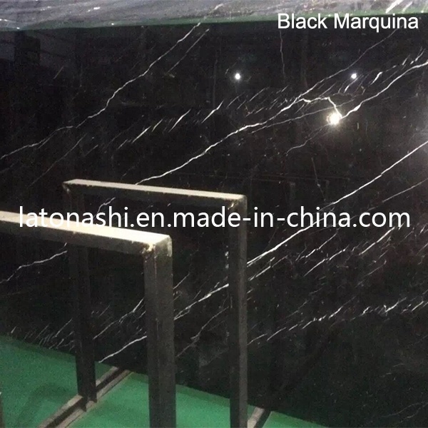 Natural Polished Black Marquina Marble Slab for Tombstone, Paving, Countertop