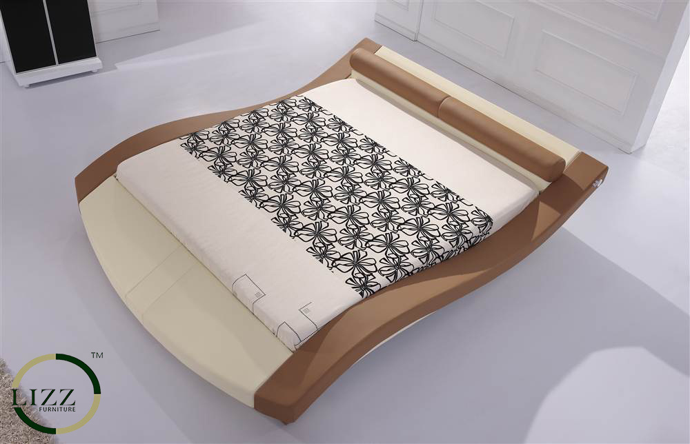 Modern Design Wave Shape Wooden King Size Bed