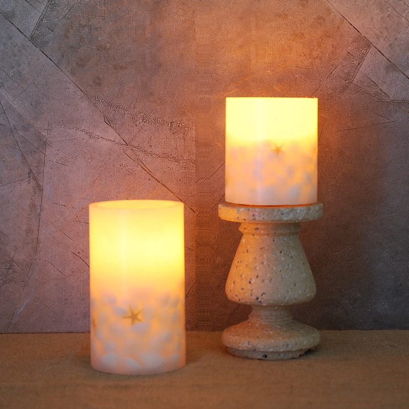 Home Decor Flameless LED Pillar Candles 2-Pack Sea Shells