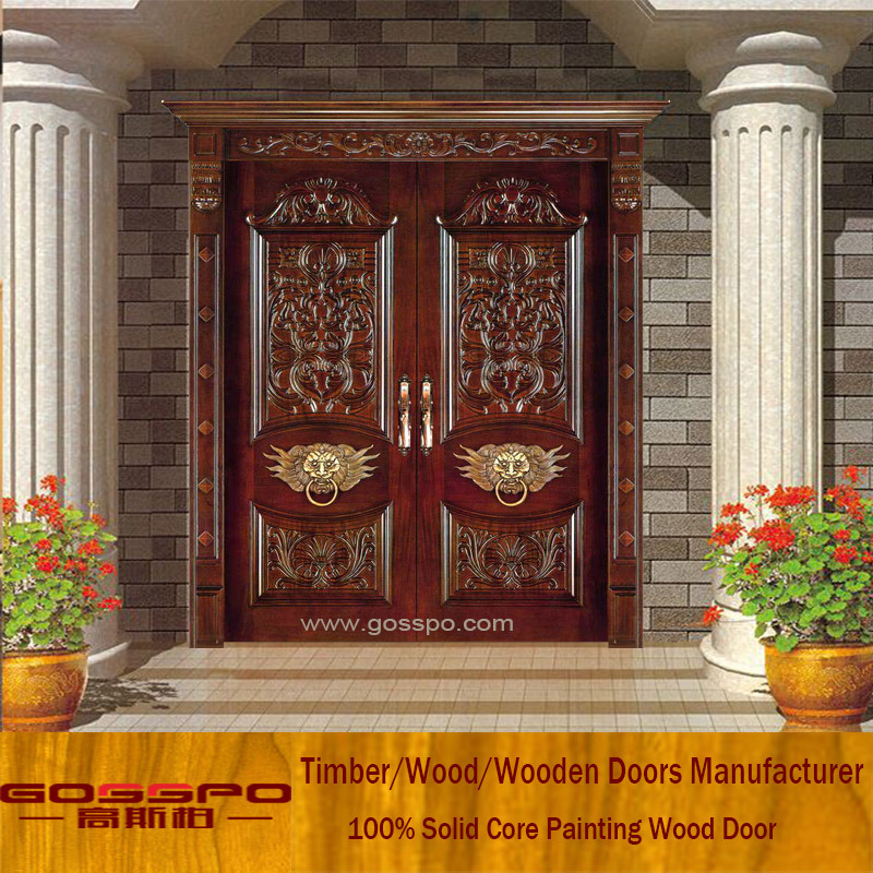 Exterior Carved Villa Solid Wood Entry Double Door (XS1-005)