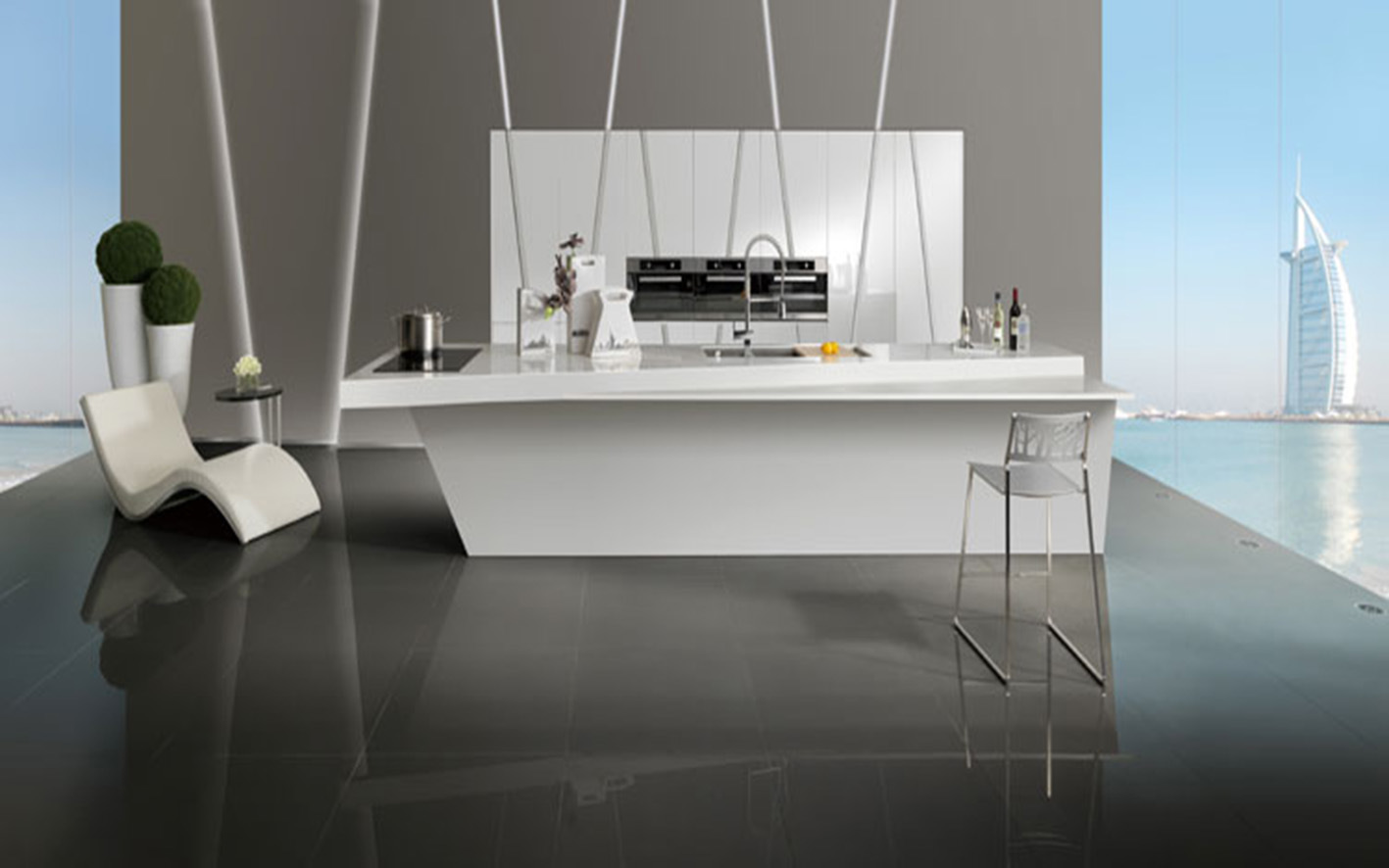 White Lacquer with Wood Grain Flat-Panel Kitchen Cabinets (zz-040)