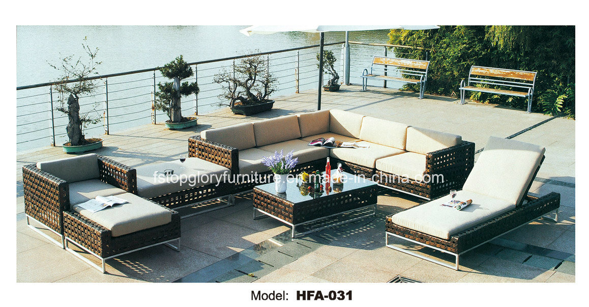 Iron Frame PE Rattan Leisure Outdoor Sofa Table Chaise Set Furniture