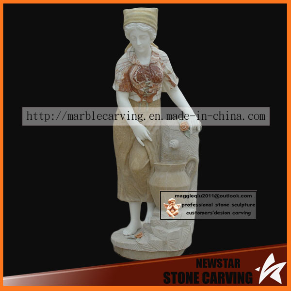 Beautiful Girl Carving Water Bottle Stone Sculpture