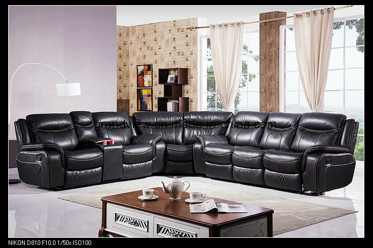 Large Classic and Traditional Air Leather Reclining Corner Sectional Sofa for Big Families