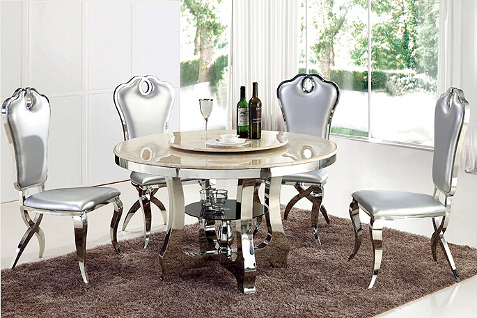 Modern Metal Dining Table and 4 Chair Designs Sets Glass Round Dining Table
