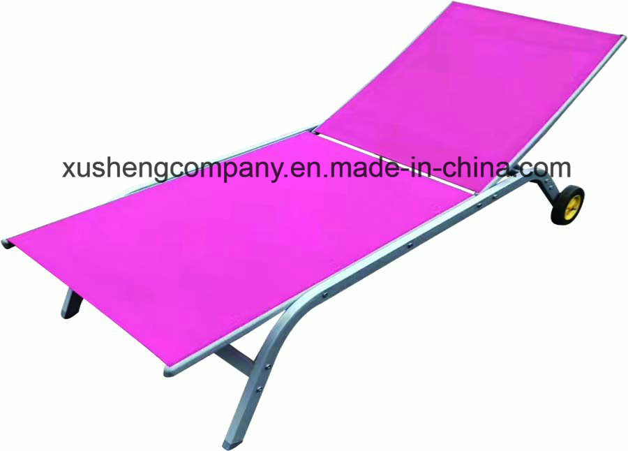 Modern Patio Steel Sun Lounger with Belt Pulley