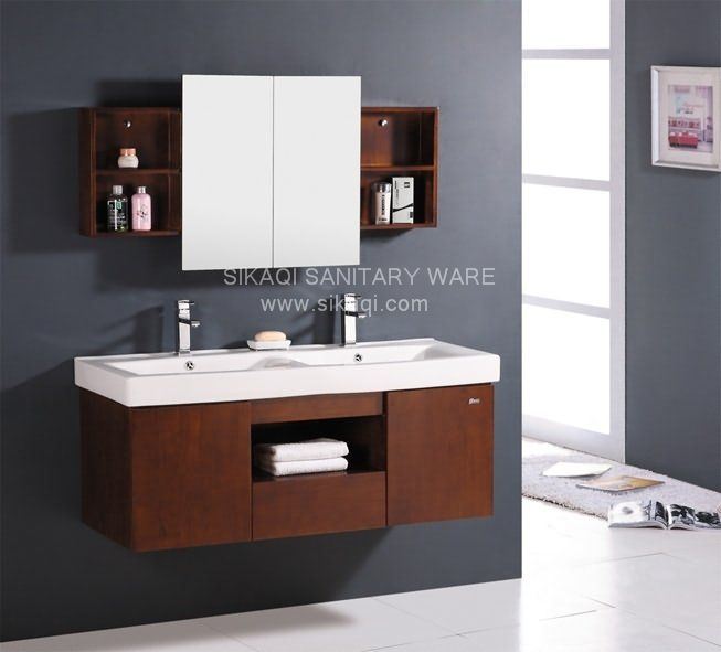 Solid Wood Bathroom Cabinet with Resin Basin