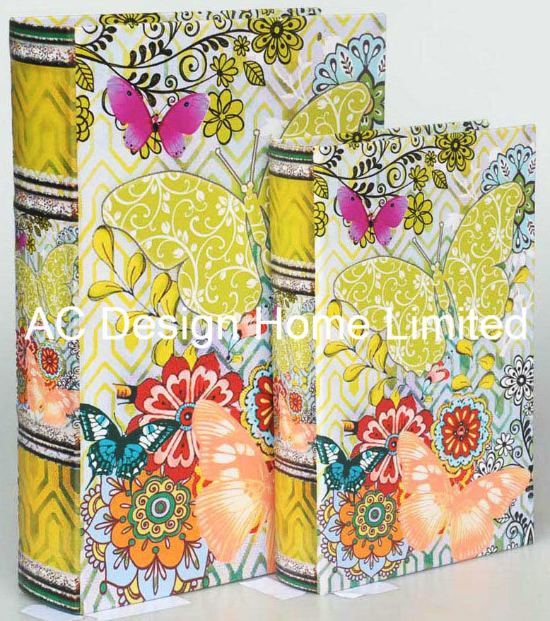 S/2 Popular Style Design Canvas/MDF Wooden Printing Storage Book Box