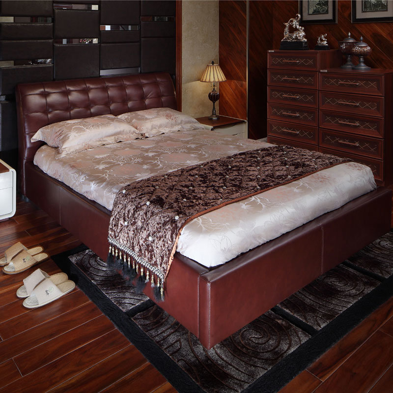 Oppein High End Bedroom Furniture Bronze Leather Bed (CH1306B180)