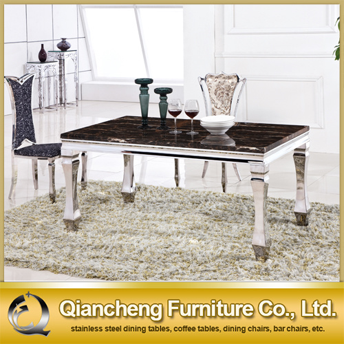 Modern Stainless Steel Frame Marble Top Dining Table