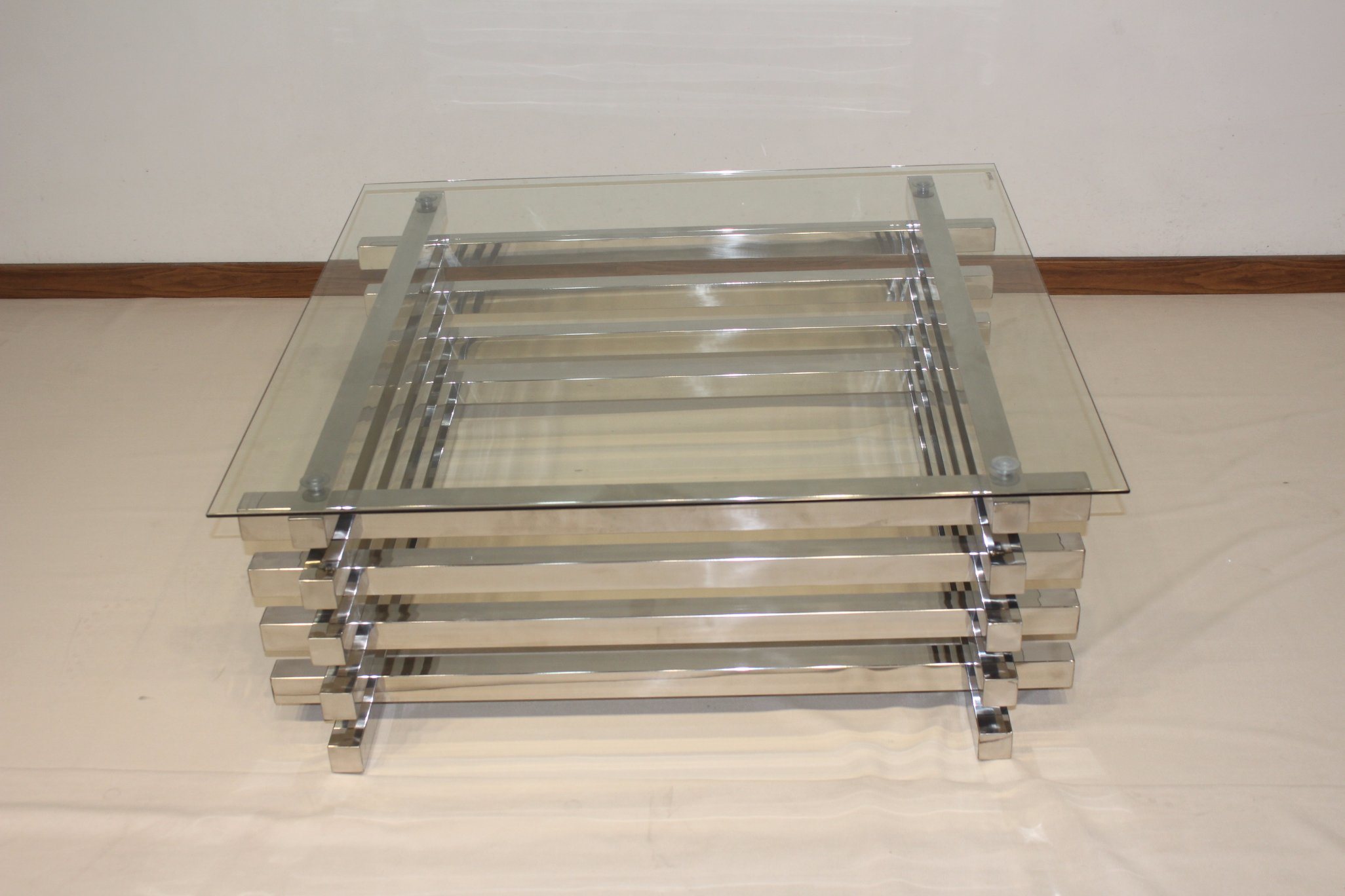 Modern Living Room Furniture Stainless Steel Frame Tempered Glass Top Square Coffee Table