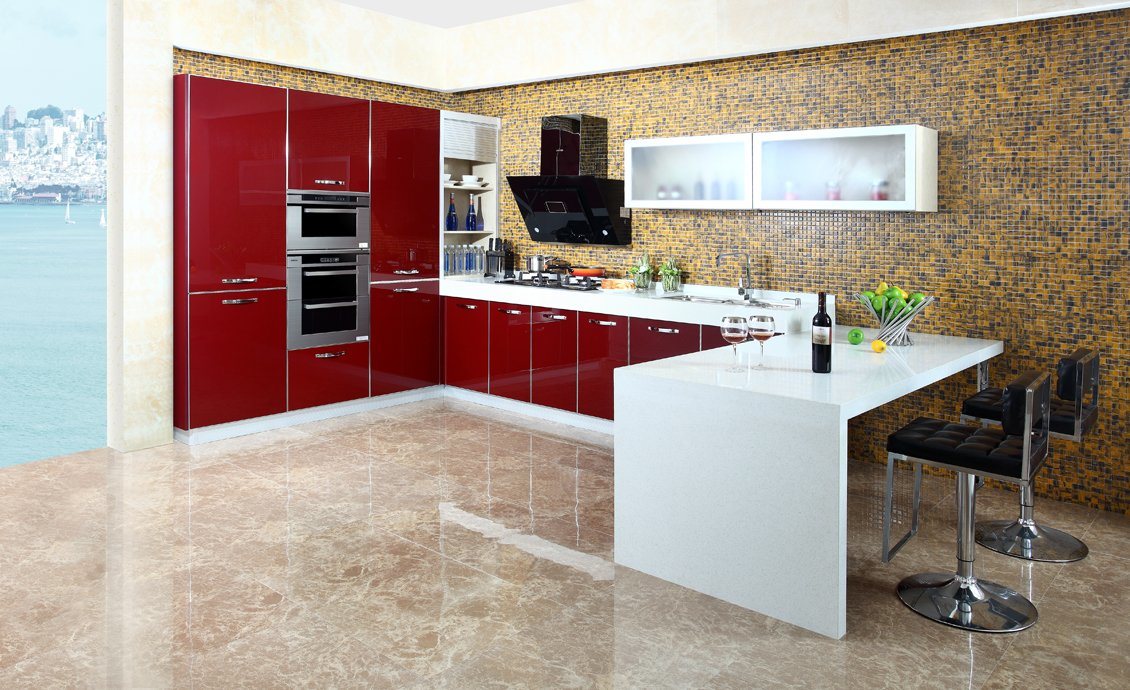UV MDF Modern Kitchen Cabinet (zx-075)