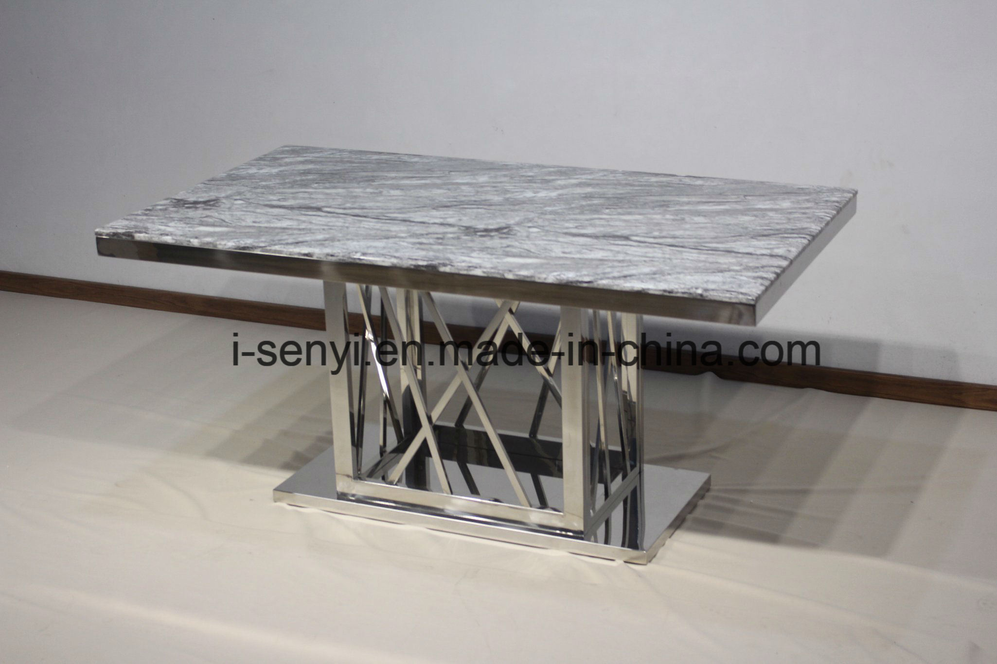 Marble Top & Tempered Glass Top Stainless Steel Base Dining Table