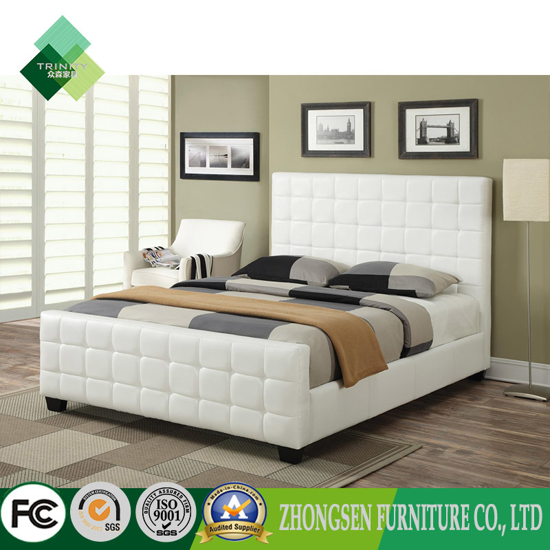 Custom Made White Modern Wooden Hotel Furniture Bedroom Bed Frame (ZBS-865)