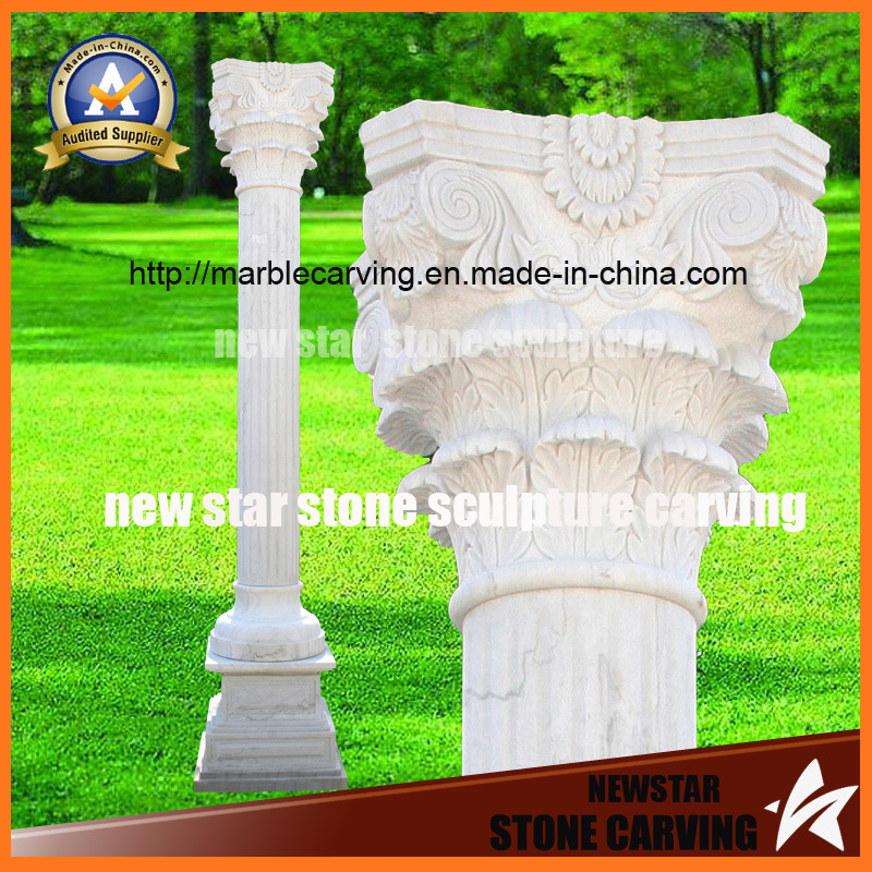 White Carrara Flower Carving Capital Pillar for Decoration