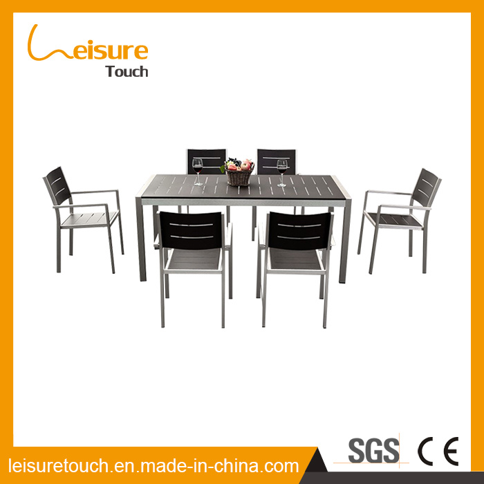 New Style Six Seaters Comfortable Plastic Wood Chair and Table Dining Set Leisure Outdoor Furniture