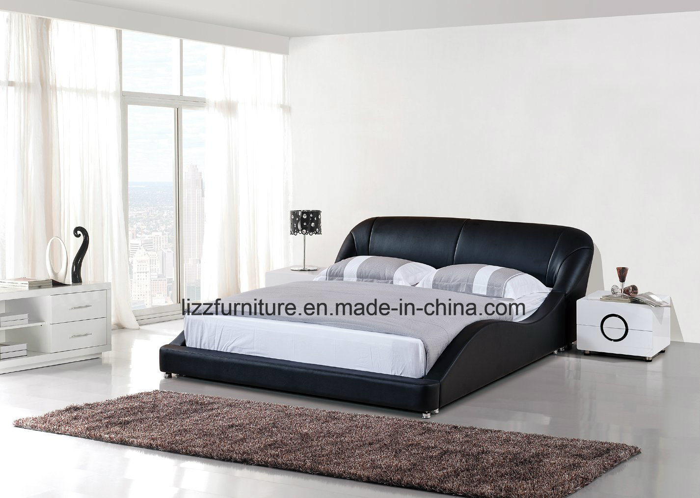 Modern Italian Leather Double Wave Bed Design