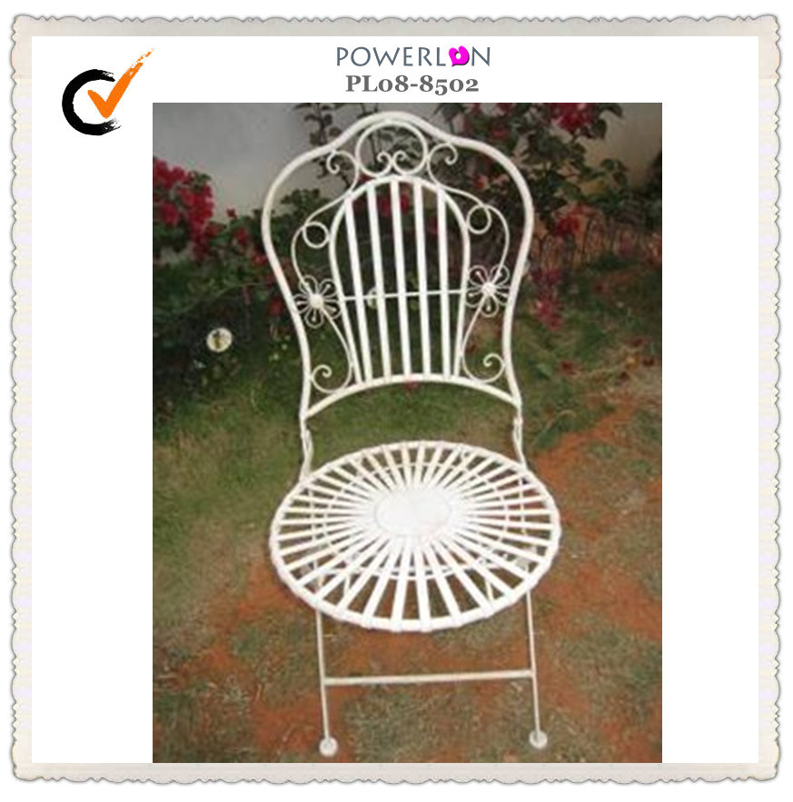Firm Antique White Wrought Iron Patio Chair with Mesh Seat