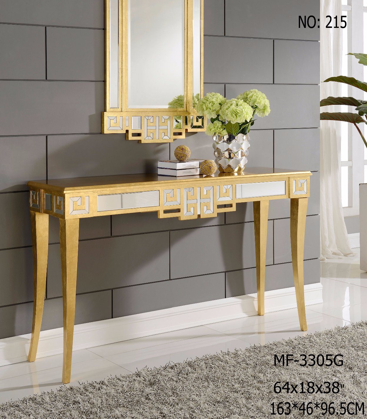 Vanity Design Gold Finish Console Table with Caved Shape