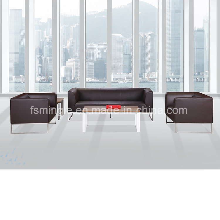 Wholesale Meeting Room Leather Office Sofa with Stainless Steel Frame Base